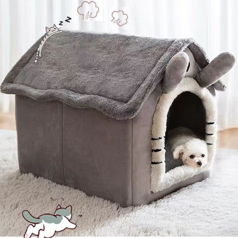 Pet Cat Kitten Dog Beds Igloo Fleece Bed Pyramid Cozy Washable Warm House Cave